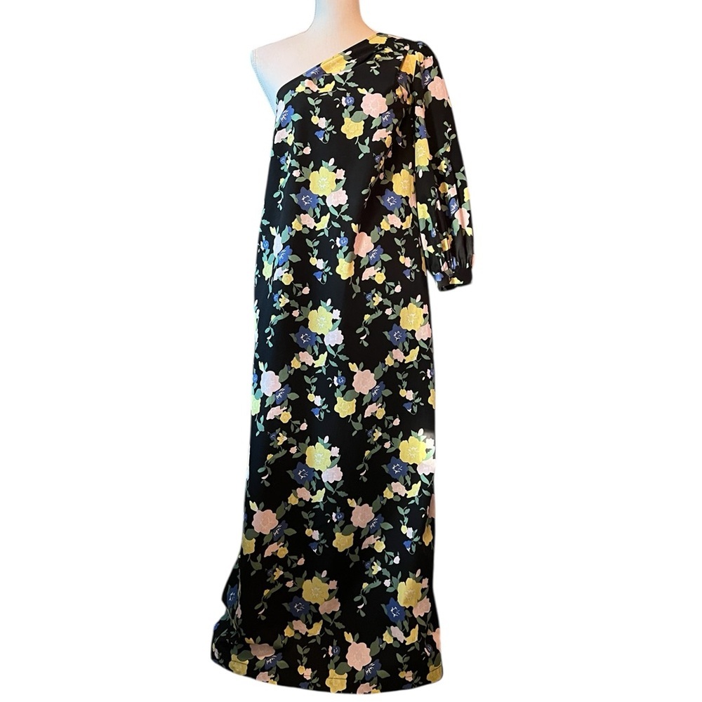 Pearl One-Shoulder Floral Maxi Dress - Gorgeous Black and Yellow Size 4